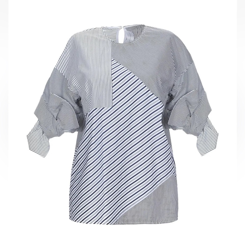 Victoria Victoria Beckham Striped Geometric Architectural Poplin Blouse Shirt